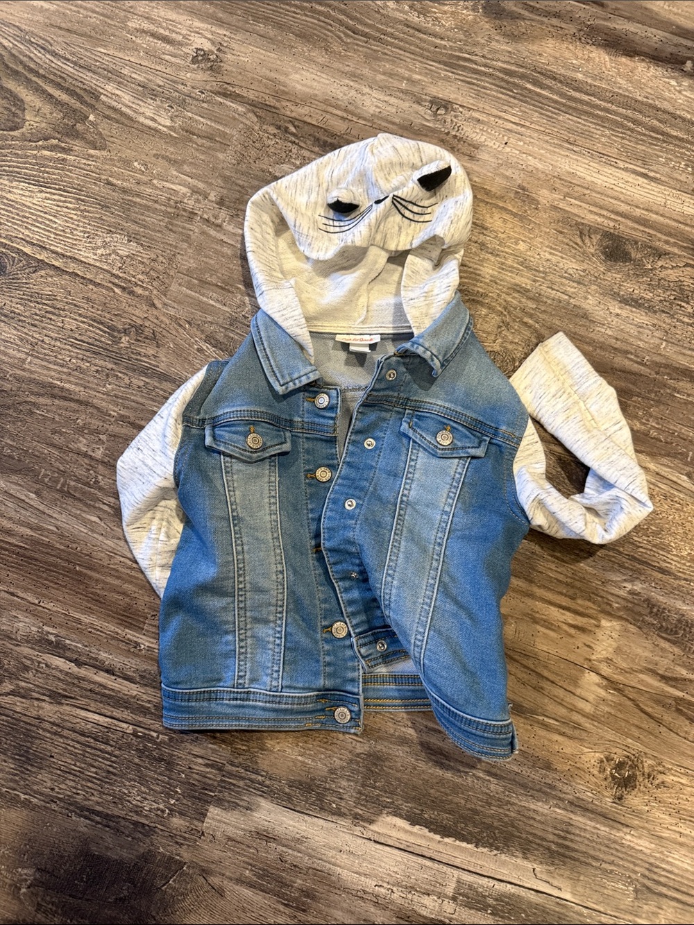 Cat & Jack Light Blue Denim Jacket with Heather Gray Hooded Sleeves